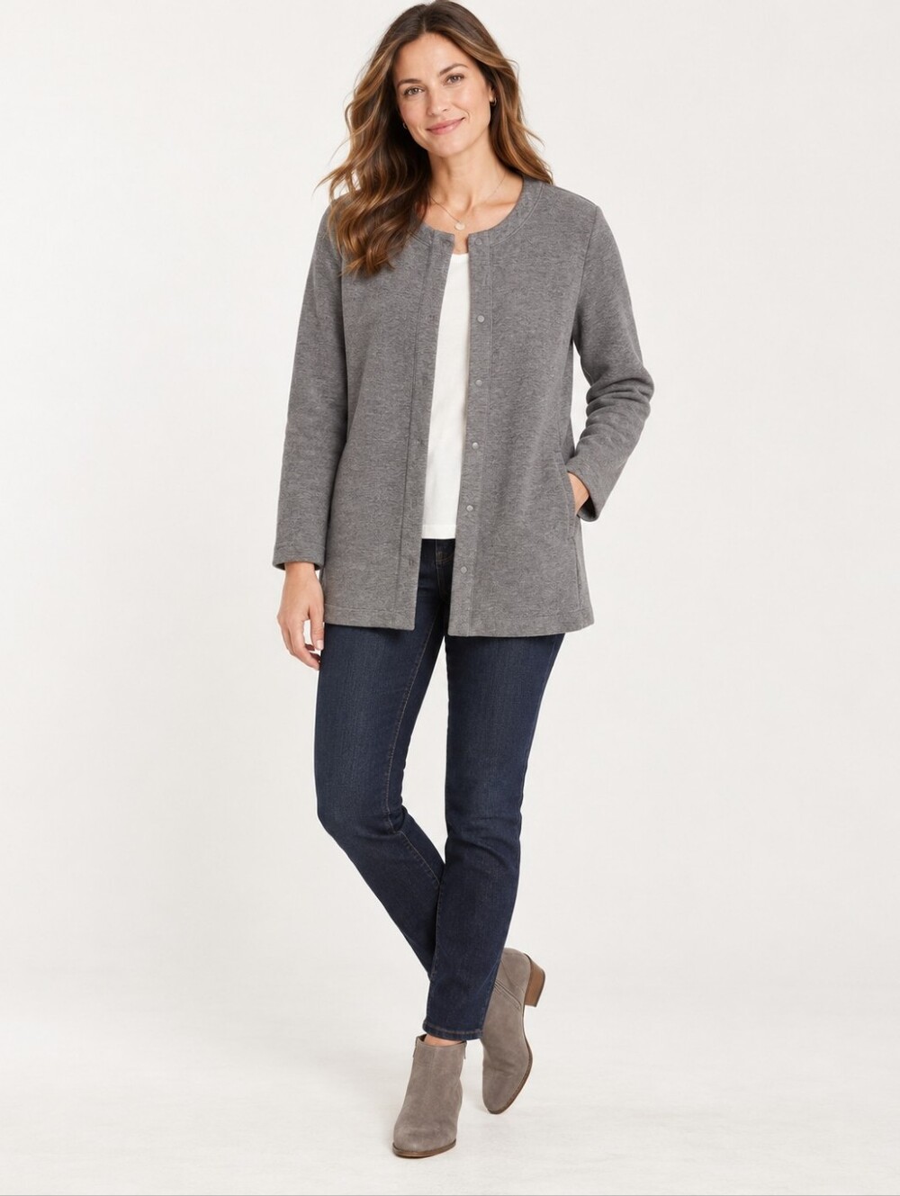 Pure Jill Women's Textured Snap Button Jacket Minimalist Size Medium